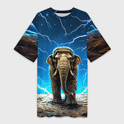 Женская длинная футболка Мамонт и разряды молний