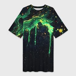 Футболка женская длинная Зеленая кислота, цвет: 3D-принт