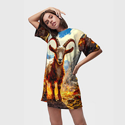 Футболка женская длинная Козел в огне, цвет: 3D-принт — фото 2