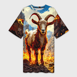 Женская длинная футболка Козел в огне