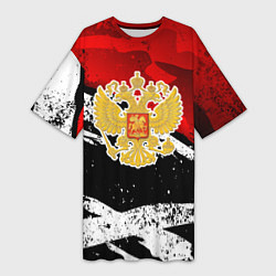 Женская длинная футболка Герб России - богровый