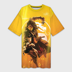 Женская длинная футболка Скорпион - Mortal Kombat