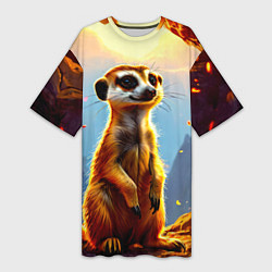 Футболка женская длинная Сурикат в огне, цвет: 3D-принт
