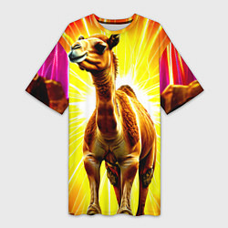 Футболка женская длинная Верблюд в ярких лучах, цвет: 3D-принт