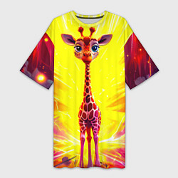 Женская длинная футболка Жирафик в желтых искрах