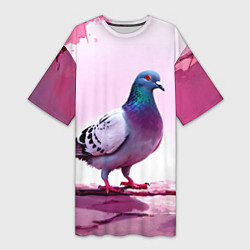 Женская длинная футболка Голубь в розовом