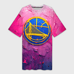 Женская длинная футболка Голден Стэйт Уорриорз в розовом