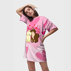 Футболка женская длинная Любовь мурчащая, цвет: 3D-принт — фото 2