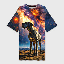 Женская длинная футболка Немецкий дог и космическое небо