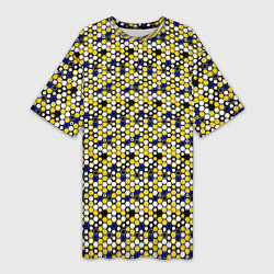 Футболка женская длинная Киберпанк шестиугольники жёлтые, цвет: 3D-принт