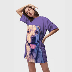 Футболка женская длинная Лабрадор на фиолетовом фоне, цвет: 3D-принт — фото 2
