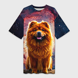 Женская длинная футболка Чау-чау в космосе