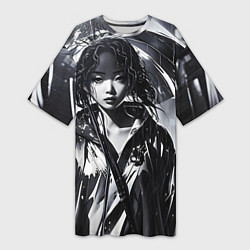 Футболка женская длинная Девушка под зонтом, цвет: 3D-принт