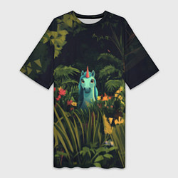 Женская длинная футболка Голубая единорожка