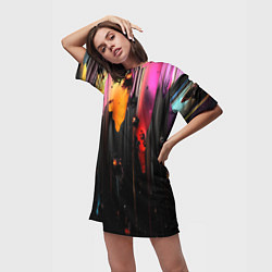 Футболка женская длинная Разноцветная рельефная краска текстура, цвет: 3D-принт — фото 2