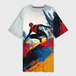 Женская длинная футболка Человек - паук и пролитая краска
