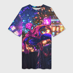 Женская длинная футболка Человек-паук и фиолетовый свет