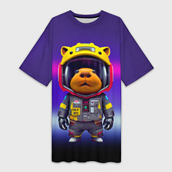 Футболка женская длинная Baby capybara - cyberpunk, цвет: 3D-принт