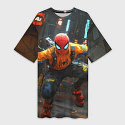 Женская длинная футболка Человек паук бежит