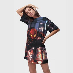 Футболка женская длинная Человек паук в черном, цвет: 3D-принт — фото 2