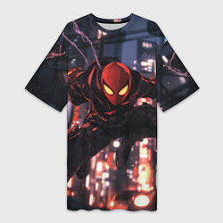 Женская длинная футболка Человек паук в черном
