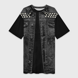 Футболка женская длинная Джинсовка с татуировкой дракона и самурая - имитац, цвет: 3D-принт