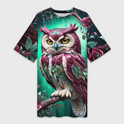 Женская длинная футболка Волшебная сова в самоцветном лесу