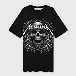 Женская длинная футболка Metallica - a skull with roses and thorns