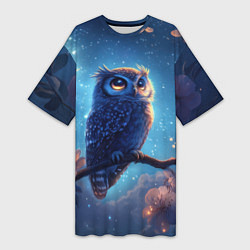 Женская длинная футболка Сова на фоне ночного неба