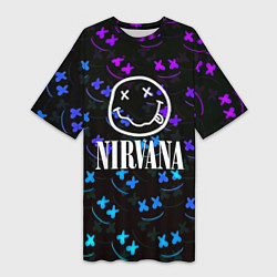 Женская длинная футболка Nirvana x marshmello neon