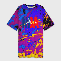 Женская длинная футболка NBA краски неон