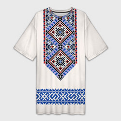 Женская длинная футболка Славянская вышиванка - узор обережник