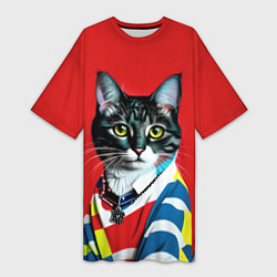 Женская длинная футболка Милая кисуля в модном пуловере - поп-арт