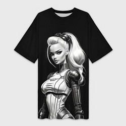 Женская длинная футболка Барби - киберпанк нейроарт