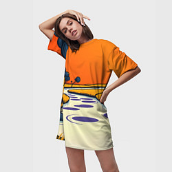 Футболка женская длинная Арт с фантастическим пейзажем, цвет: 3D-принт — фото 2