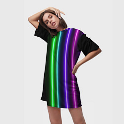 Футболка женская длинная Neon lines, цвет: 3D-принт — фото 2