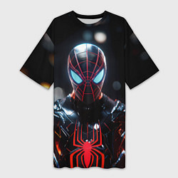 Футболка женская длинная Спайдер-мен в мото костюме, цвет: 3D-принт