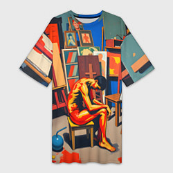 Женская длинная футболка Художник в мастерской