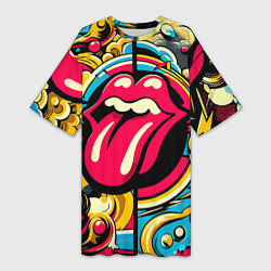 Женская длинная футболка Rolling Stones logo - pop art pattern