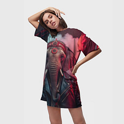 Футболка женская длинная Cyberpunk elephant, цвет: 3D-принт — фото 2