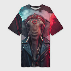 Футболка женская длинная Cyberpunk elephant, цвет: 3D-принт