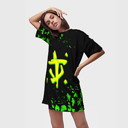 Футболка женская длинная Doom x fallout кислотное лого, цвет: 3D-принт — фото 2