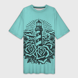 Женская длинная футболка Маяк и розы