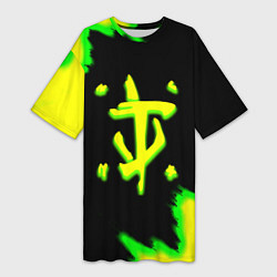 Футболка женская длинная Doom огненное лого краски, цвет: 3D-принт