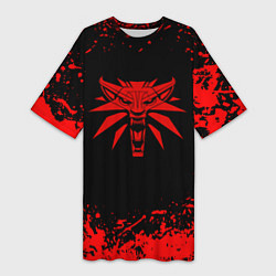 Футболка женская длинная Ведьмак красные краски, цвет: 3D-принт