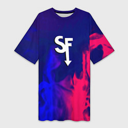 Женская длинная футболка Sally face neon flame
