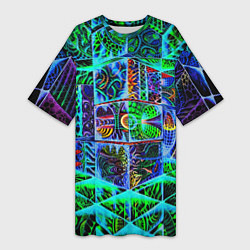 Женская длинная футболка Психоделика узор кислотный