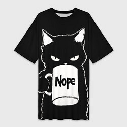 Футболка женская длинная Angry black cat nope, цвет: 3D-принт