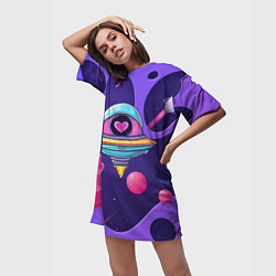 Футболка женская длинная Летающая тарелка с сердцем, цвет: 3D-принт — фото 2