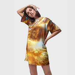 Футболка женская длинная Блестящая золотая текстура, цвет: 3D-принт — фото 2